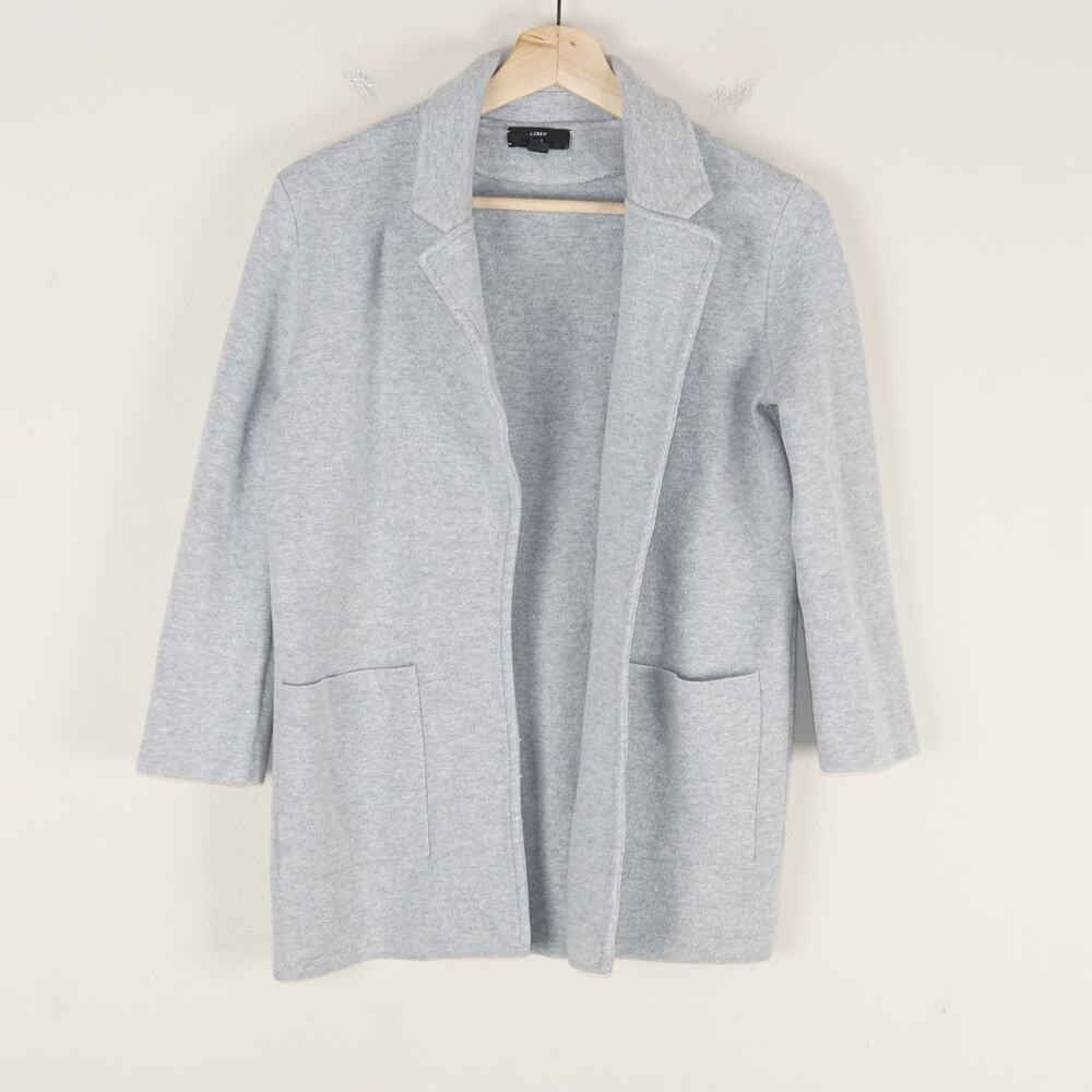 J Crew Wool Blend Gray Sophie Open Front Cardigan Sweater Blazer Sz XXXS